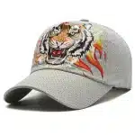 Gray Tiger Roar Fiery Flames Baseball Cap