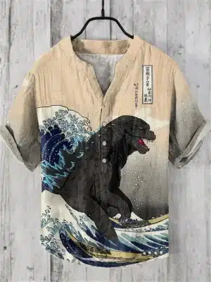 Great Kanagawa Wave and Godzilla Hawaiian Shirt