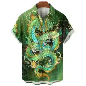 Green Dragon Samurai Warrior Hawaiian Shirt