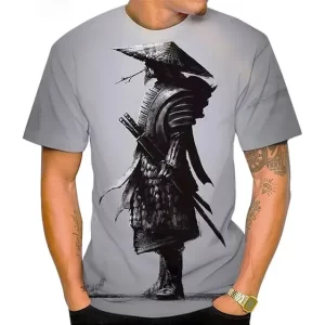 Grey Samurai Silhouette Shadow Warrior T-Shirt