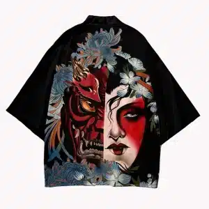 Half-Face Dual Mask Oni Floral Kimono