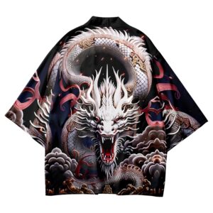 Imperial Dragon Black and White Kimono Shirt