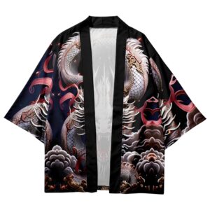 Imperial Dragon Black and White Kimono Shirt - Front