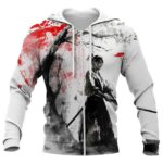 Intense Ink and Blood Splatter Samurai Zip-Up Hoodie