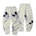 Ivory Majestic Crane Design Fashion Joggers