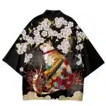 Japan Art Cherry Blossom Samurai Cat Kimono