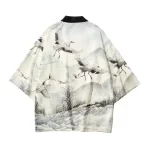 Japanese Art Serene Cranes Misty Mountain Kimono