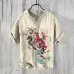 Japanese Dragon and Cherry Blossom Henley Shirt