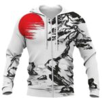 Japanese Flag Ink Landscape Zip-Up Hoodie