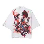 Japanese Geisha Fashion White and Red Kimono