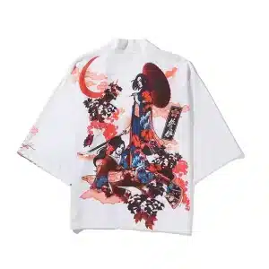 Japanese Geisha Fashion White and Red Kimono