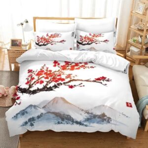 Japanese Watercolor Blossom Mountain Bedding Set