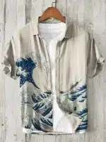 Kanagawa Wave Japanese Art Linen Shirt