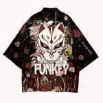 Kitsune Fox Mask Blossom Floral Patterns Kimono