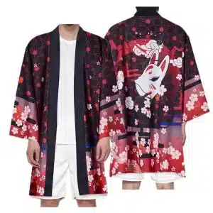 Kitsune Fox Mask and Cherry Blossom Kimono