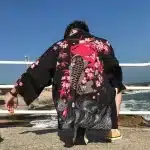 Koi Cherry Blossoms Black Stylish Kimono