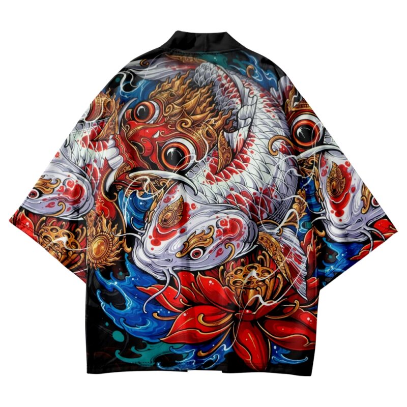 Koi Fish and Lotus Artwork Streetwear Kimono