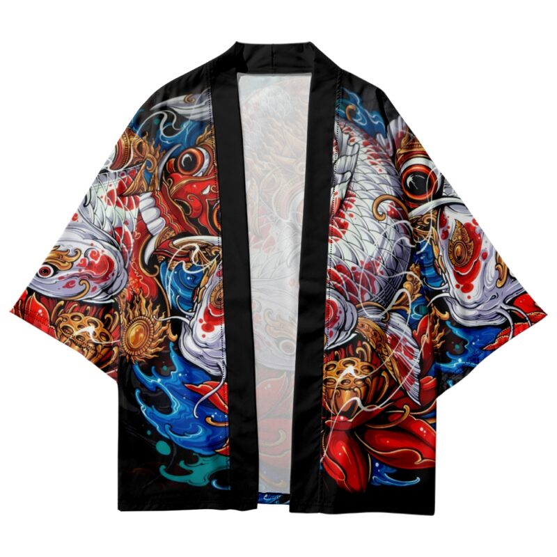 Koi Fish and Lotus Artwork Streetwear Kimono - Front