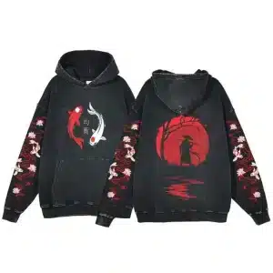 Koi Fish and Red Samurai Silhouette Hoodie