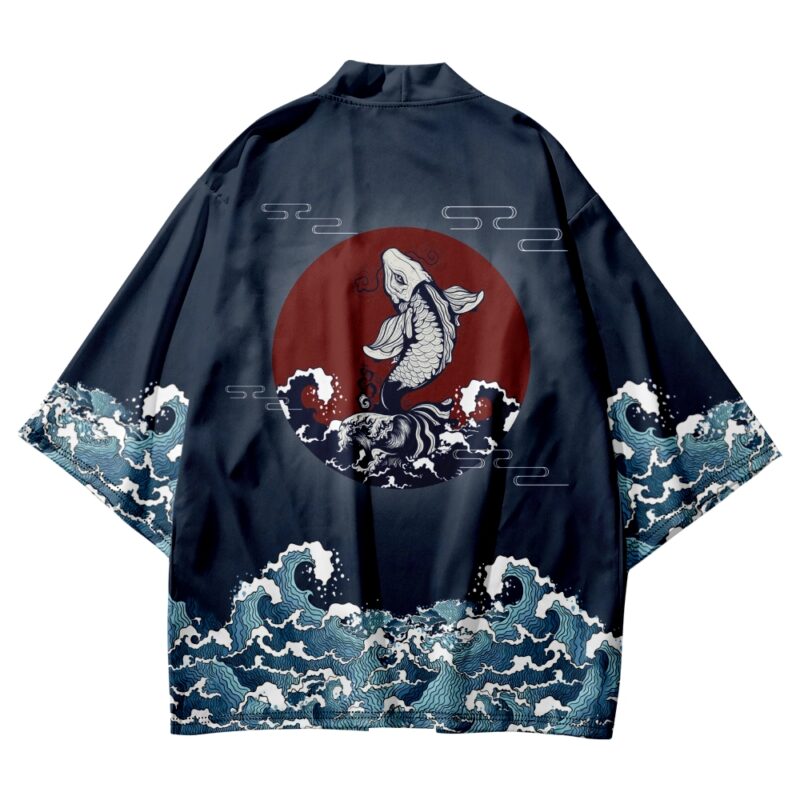 Koi Fish and Red Sun Navy Ukiyo-e Kimono