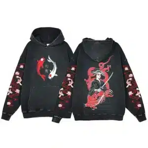 Koi Fish and Samurai Woman Warrior Dragon Hoodie