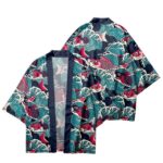 Koi Wave Japanese Art Navy and Red Kimono