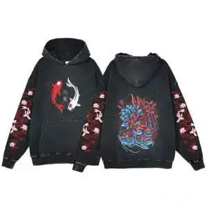 Koi and Blue Lotus Oni Japanese Art Hoodie