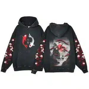 Koi and Red Sunset Japanese Landscape Hoodie