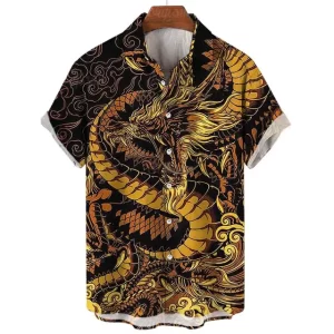 Luxurious Black and Gold Dragon Hawaiian Shirt