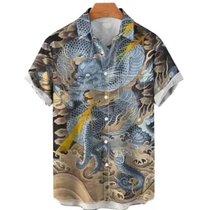 Majestic Blue and Yellow Dragon Hawaiian Shirt