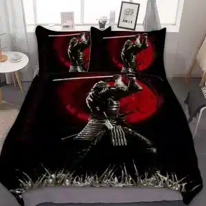 Midnight Samurai Warrior Red Moon Bedding Set