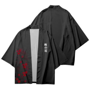 Minimalist Black Red Floral Kimono Cardigan