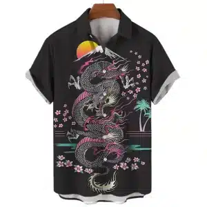 Mount Fuji Floral Dragon Samurai Hawaiian Shirt