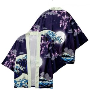 Mount Fuji Kanagawa Wave Sakura Artwork Kimono