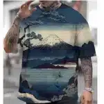 Mount Fuji Landscape Blue Japanese Art T-Shirt