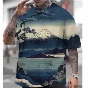 Mount Fuji Landscape Blue Japanese Art T-Shirt