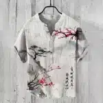 Mountain and Blossom Japanese Ink Hawaiian Shirt