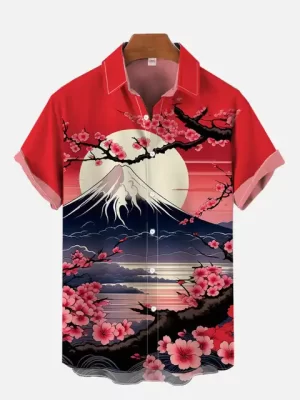 Mt. Fuji Blossom Evening Scenic Art Hawaiian Shirt