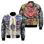 Multicolor Oni Mask Serpent Artwork Bomber Jacket