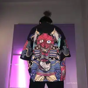 Multicolor Oni Samurai Warrior Artwork Kimono