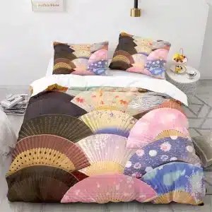 Multicolored Traditional Japanese Fans Bedding Set