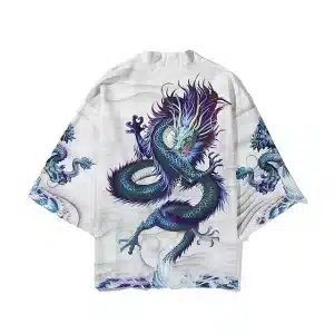 Mystic Blue Dragon Modern Warrior Kimono Shirt