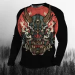 Mystic Oni Mask Demon Streetwear Long Sleeve Shirt