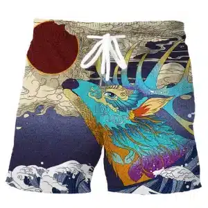 Mystical Azure Deer Samurai Art Boardshorts