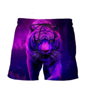 Mystical Neon Tiger Streetwear Purple Shorts