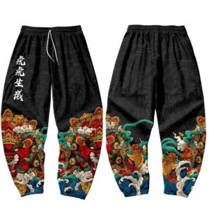 Mythical Dragon and Waves Black Joggers