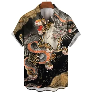 Mythical Tiger and Dragon Samurai Hawaiian Shirt