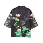 Nature Pink Lotus Flowers Kimono Cardigan