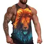 Neon Orange and Blue Lion 3D Workout Tank Top