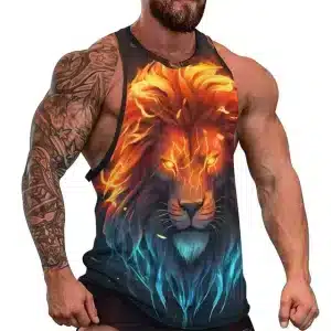 Neon Orange and Blue Lion 3D Workout Tank Top